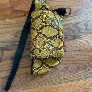 yellow snakeskin belt bag